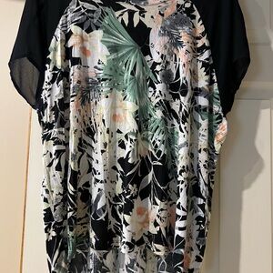 IJeans by Buffalo Black/Green/Pink Tropical Pattern Blouse XL